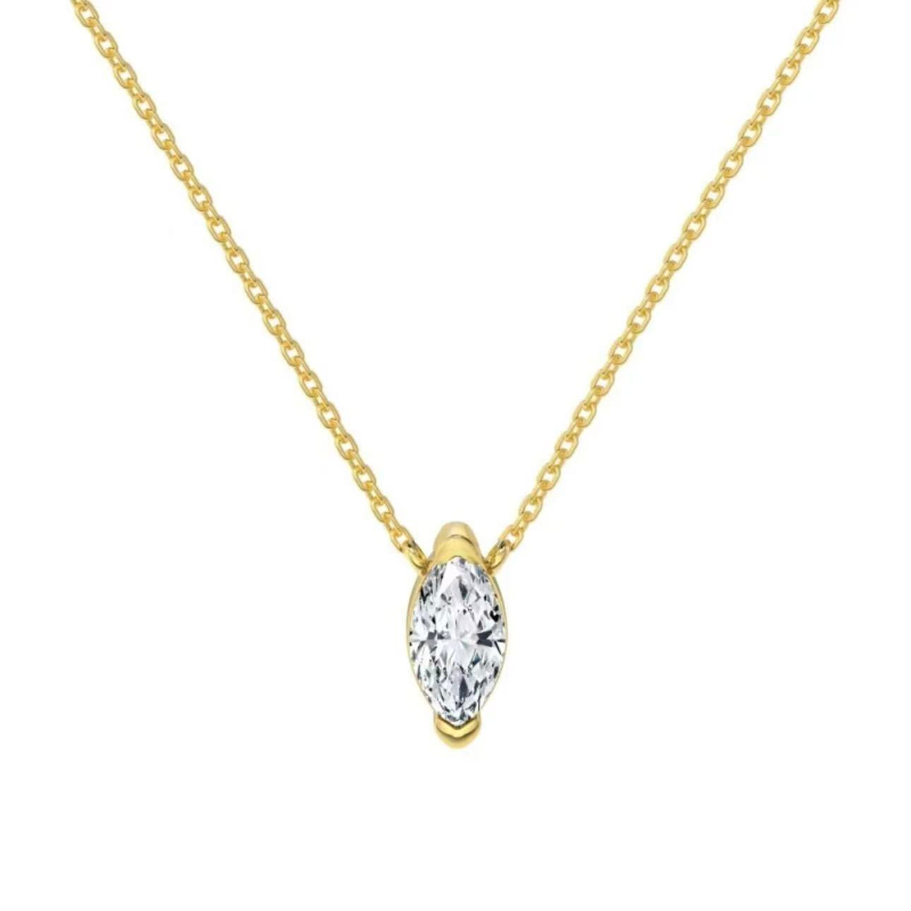 1-carat marquise cut simulated diamond necklace in 18k gold plated silver