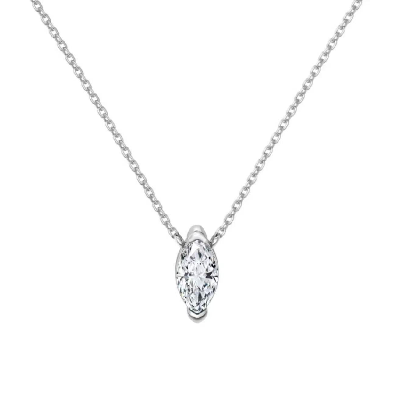 1-carat marquise cut simulated diamond necklace in platinum plated silver