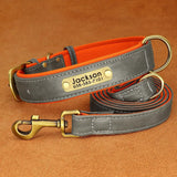 Personalized PU Leather Dog ID Collar & Leash Set