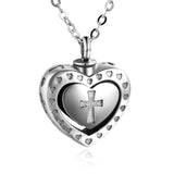 925 Sterling Silver Necklace Love Heart Cross Hollowed Out Family Urn Necklace