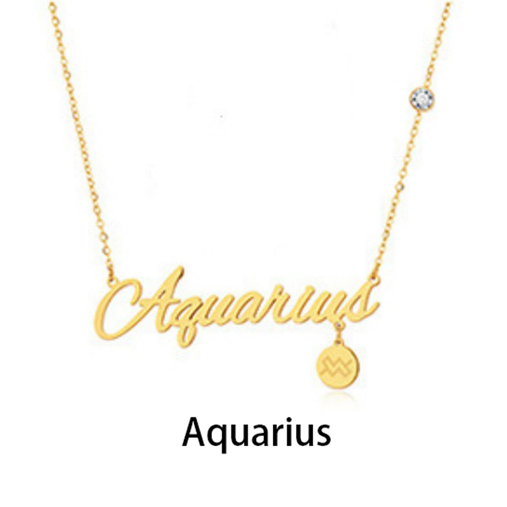 14K Gold Personalized Lightweight Monogram 12 Zodiac Signs Necklace Birthstone Necklace