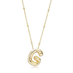 A shiny 18K gold plated 3D puff initial letter G pendant on a bean chain, isolated on a white background.