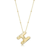 A shiny 18K gold plated 3D puff initial letter H pendant on a bean chain, isolated on a white background.
