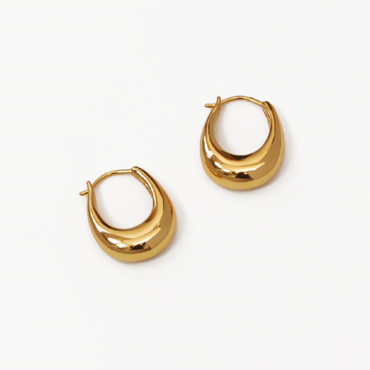 A pair of 18K gold plated U-shape hoop earrings displayed on a clean white background.