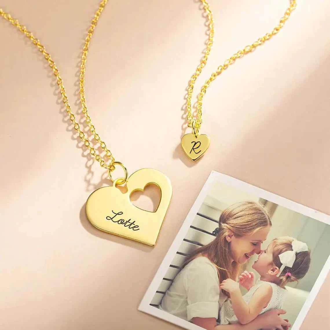 Mommy & Me Heart Customized Name Set of 2 Necklace