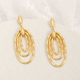 Gold Chunky Long Twisted Concentric Circles Drop Dangle Earrings