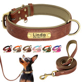 Personalized PU Leather Dog ID Collar & Leash Set