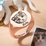 Custom Pet Portrait Signet Ring with Name