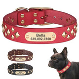 Personalized Genuine Leather Engraved Dog ID Studded Collar