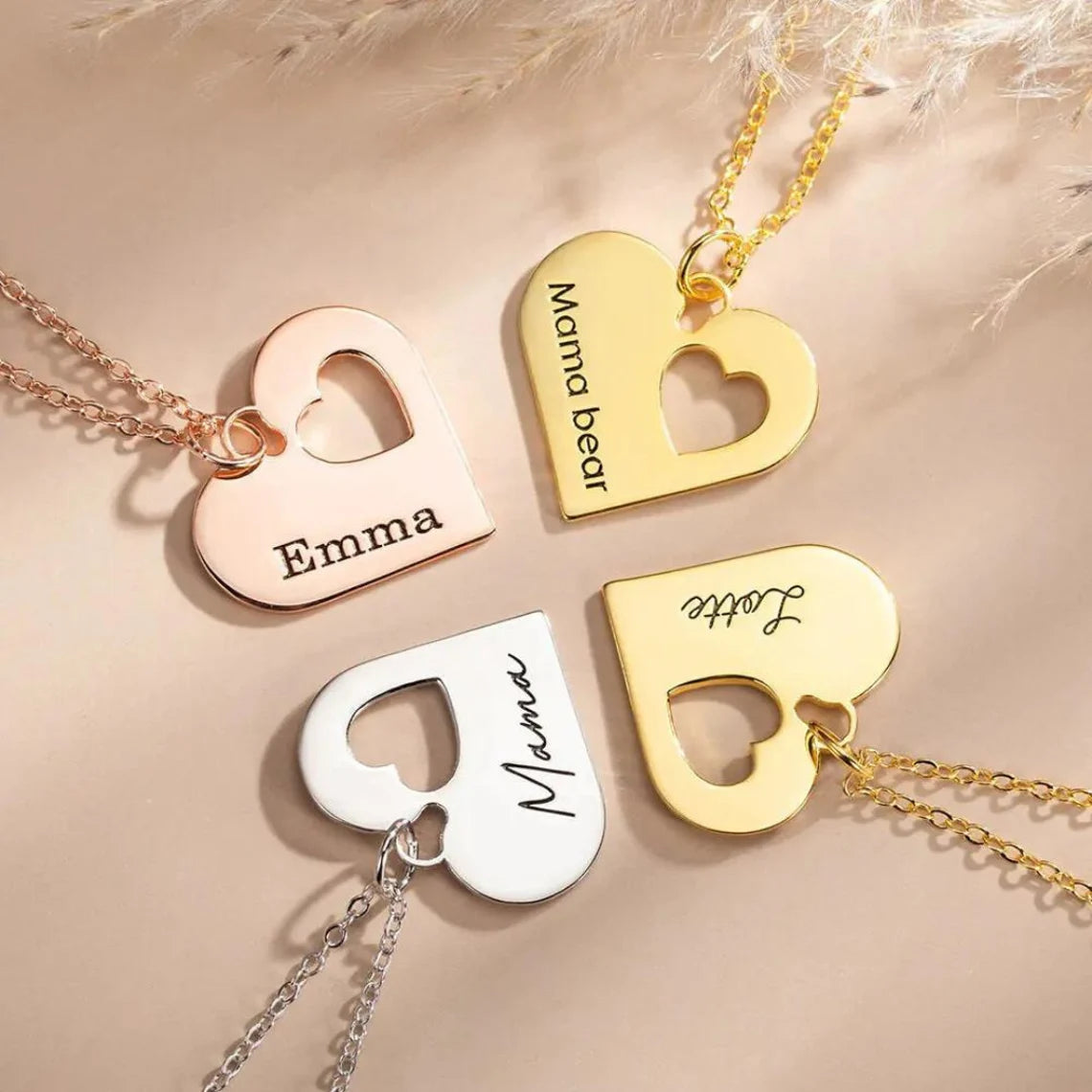 Mommy & Me Heart Customized Name Set of 2 Necklace