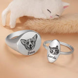 Custom Pet Portrait Signet Ring with Name