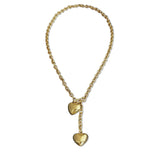 18K Gold Plated Double Heart Charm Lariat Love Necklace