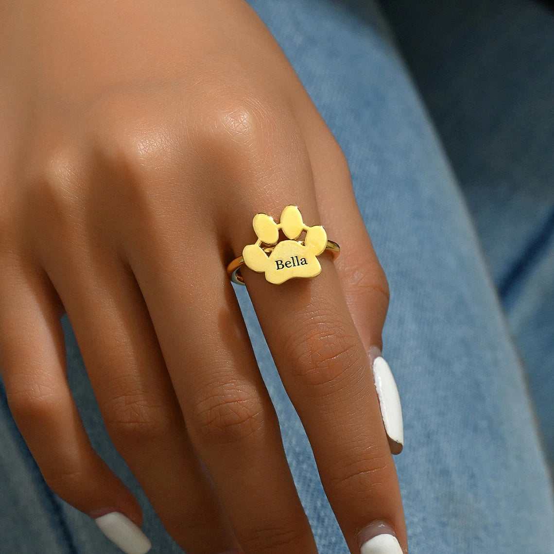 Custom Pet Paw Name Ring