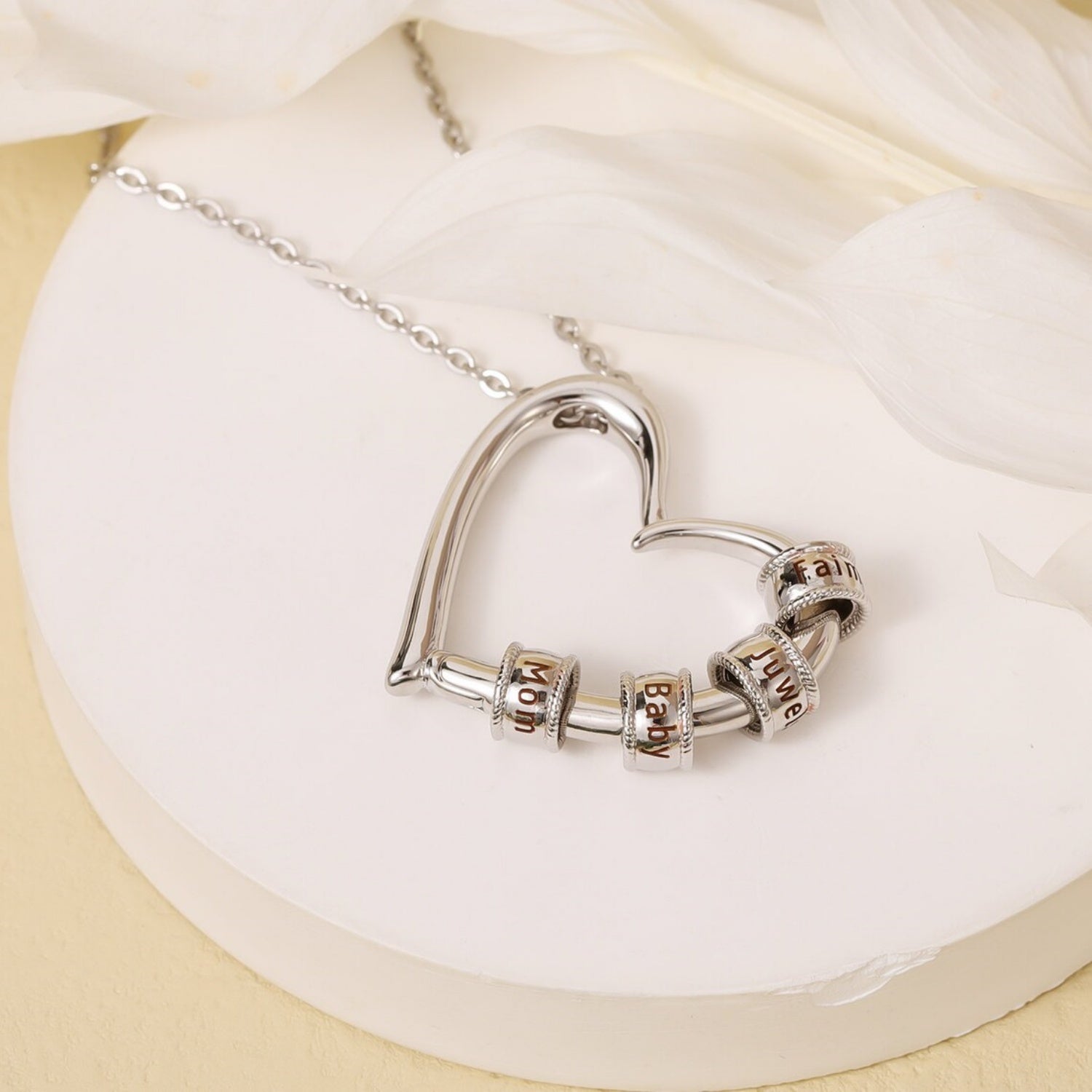 Charming Heart Necklace with Engraved Beads