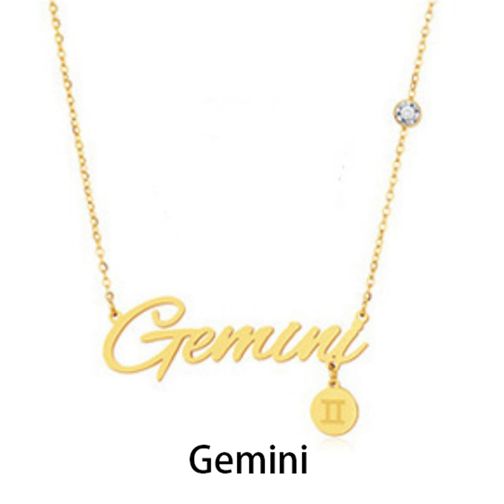 14K Gold Personalized Lightweight Monogram 12 Zodiac Signs Necklace Birthstone Necklace