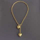 18K Gold Plated Double Heart Charm Lariat Love Necklace