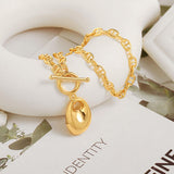 Gold Chain Toggle Teardrop Pendant Necklace