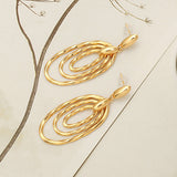 Gold Chunky Long Twisted Concentric Circles Drop Dangle Earrings