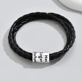 Personalized Men Black Braid Names Beads Bracelet