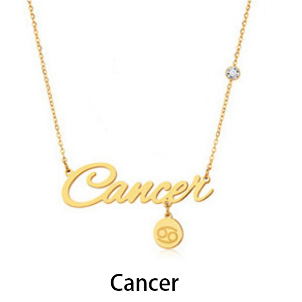 14K Gold Personalized Lightweight Monogram 12 Zodiac Signs Necklace Birthstone Necklace