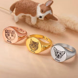 Custom Pet Portrait Signet Ring with Name