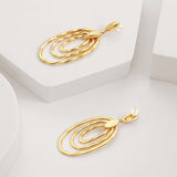 Gold Chunky Long Twisted Concentric Circles Drop Dangle Earrings