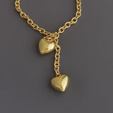 18K Gold Plated Double Heart Charm Lariat Love Necklace