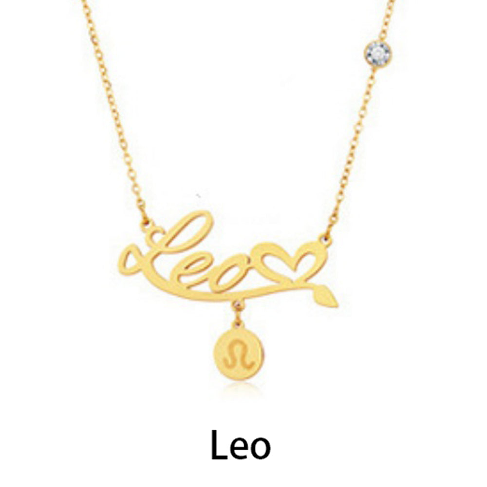 14K Gold Personalized Lightweight Monogram 12 Zodiac Signs Necklace Birthstone Necklace