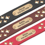 Personalized Genuine Leather Engraved Dog ID Studded Collar