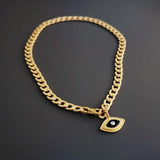 Chunky Gold 3D Evil Eye Charm Choker Necklace