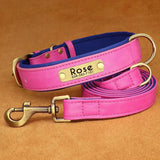 Leather Dog ID Collar Set