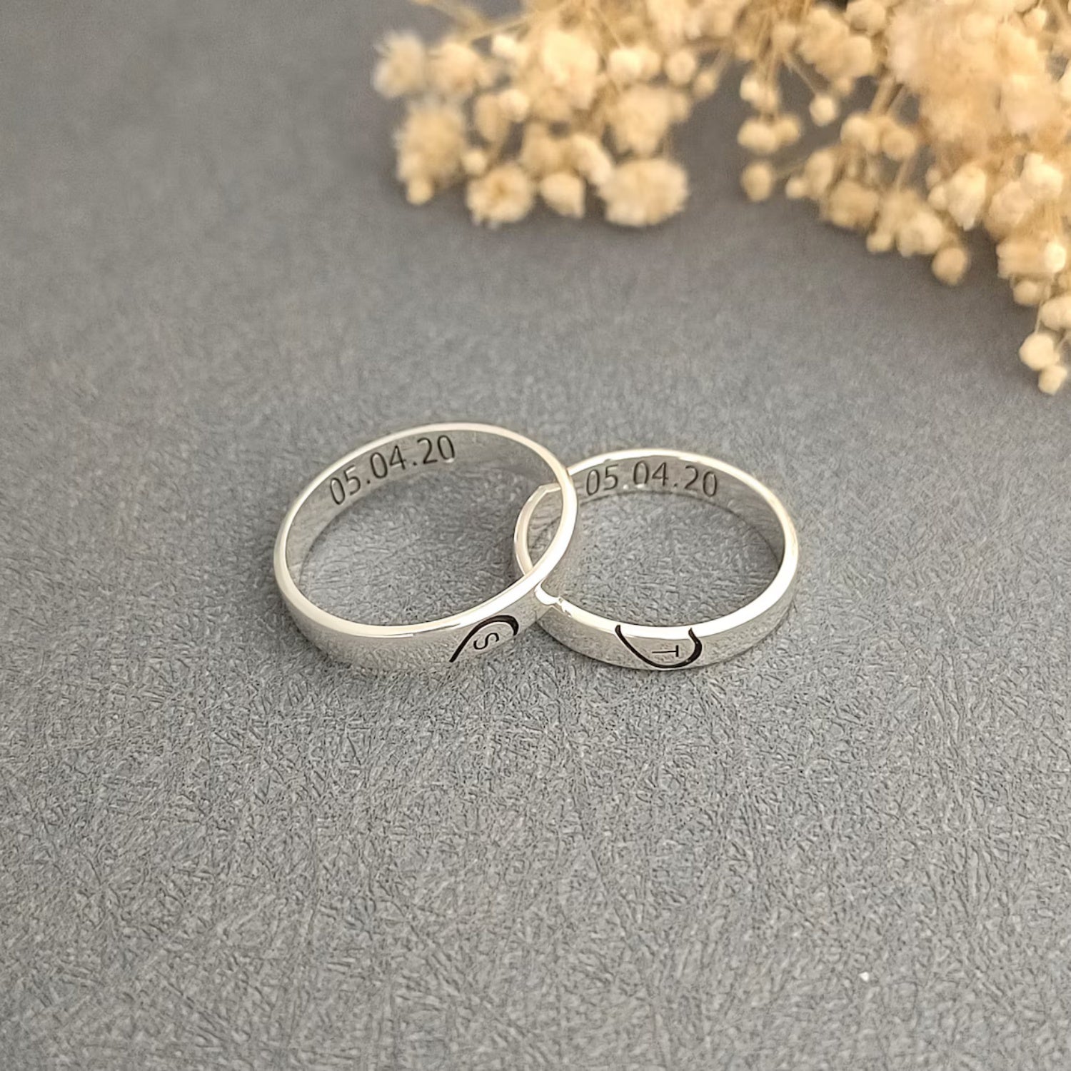 Custom Heart Name Couple Rings