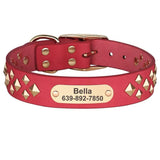 Personalized Genuine Leather Engraved Dog ID Studded Collar