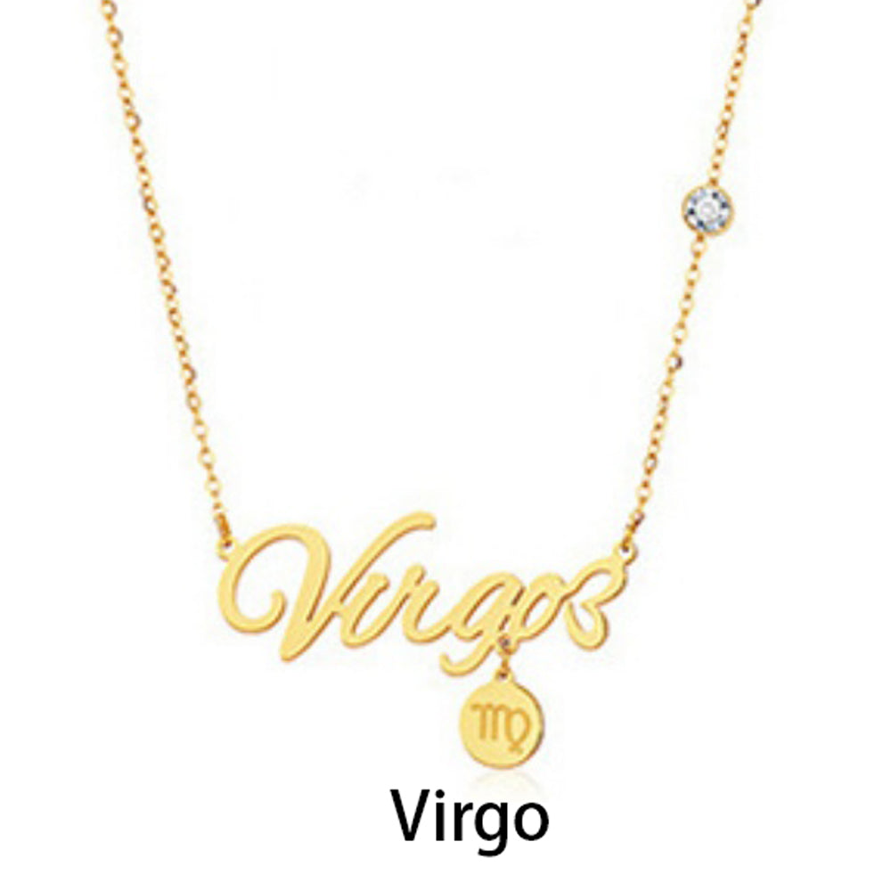 14K Gold Personalized Lightweight Monogram 12 Zodiac Signs Necklace Birthstone Necklace