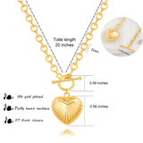 Gold Textured Puffy Heart Pendant Necklace for Women Chunky Chain Necklace