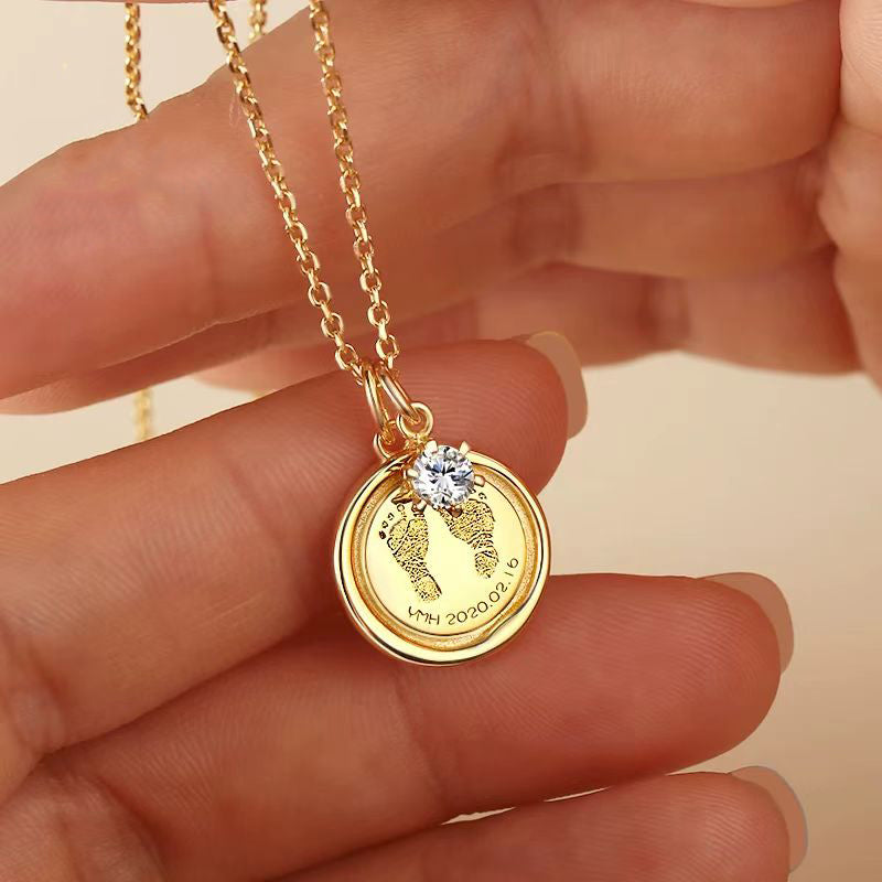 Customized Baby Full Moon & Anniversary Hand & Foot Print Pendant Necklace