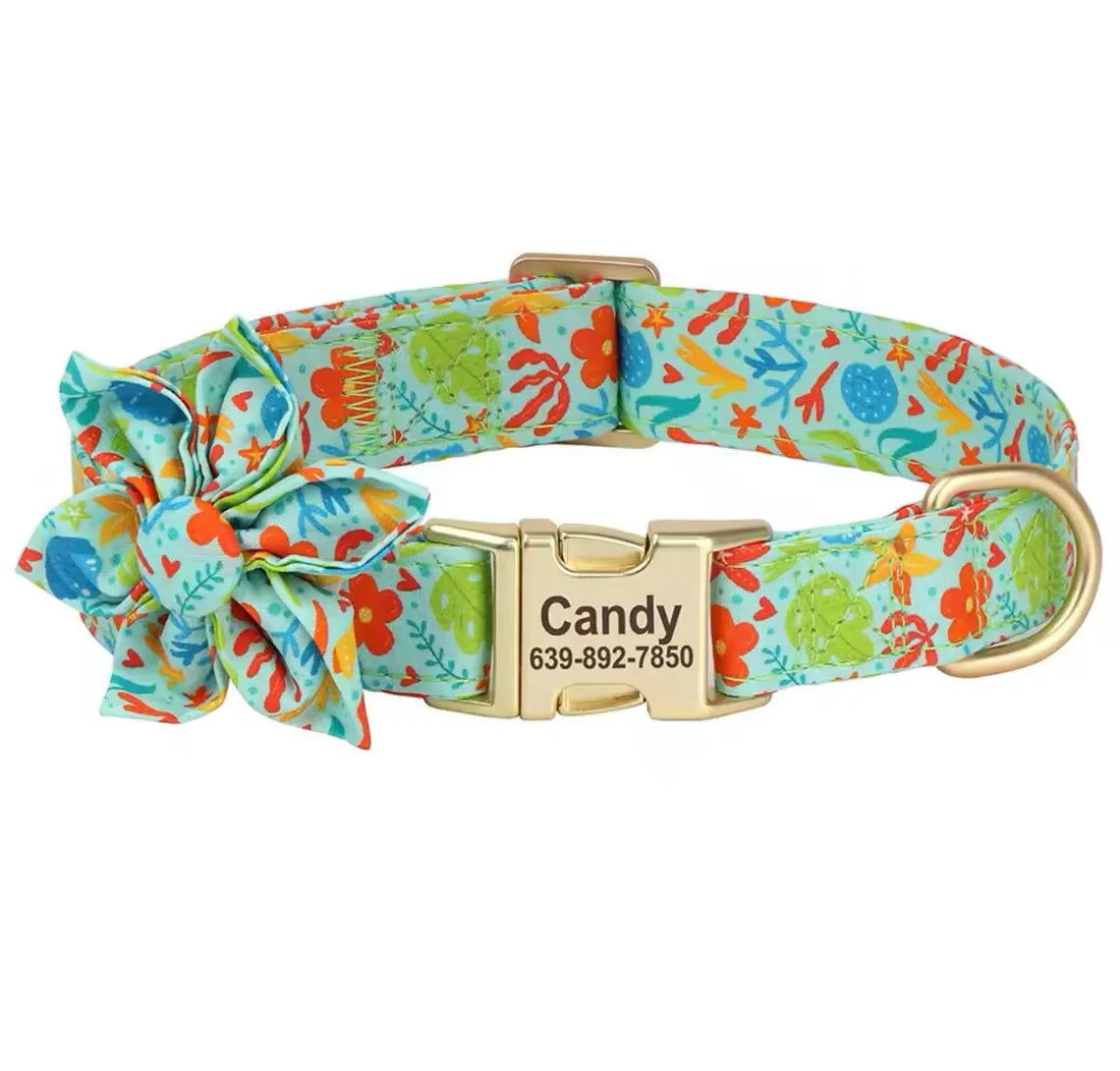 Personalized Cute Flower Dog ID Collar