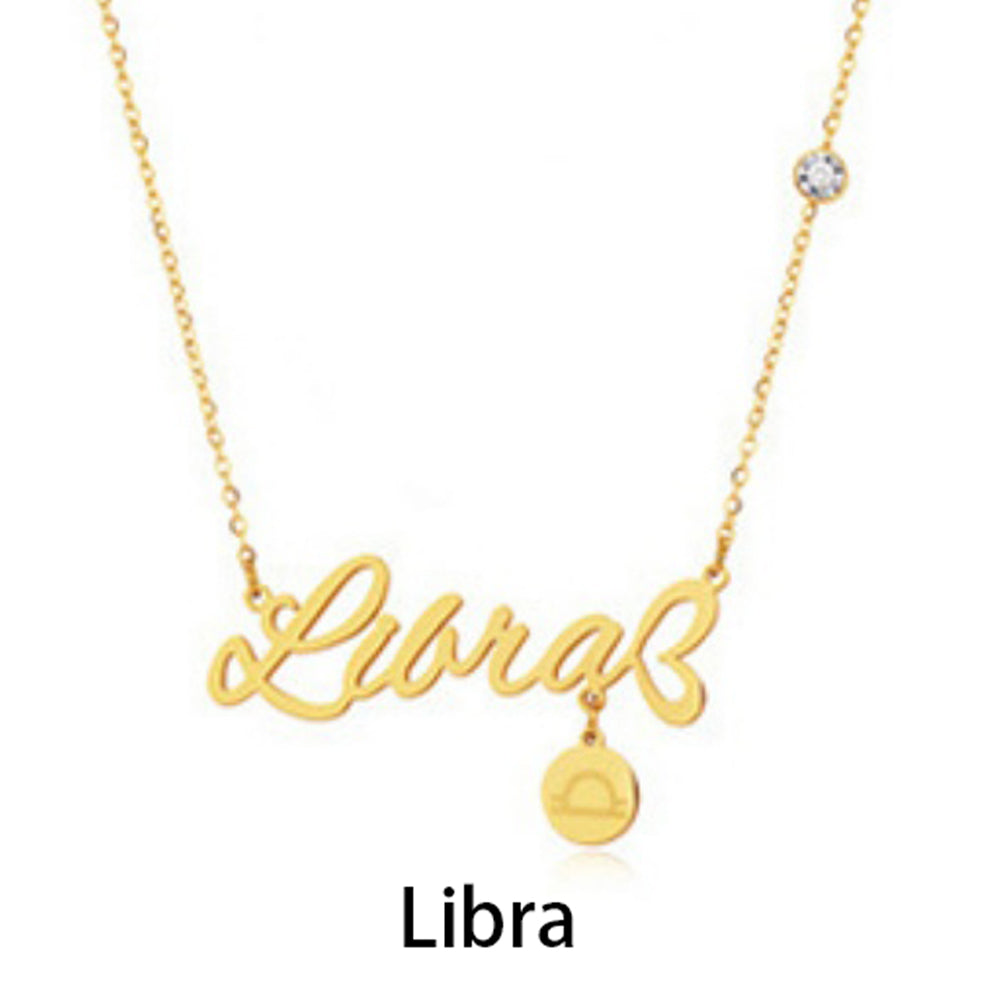 14K Gold Personalized Lightweight Monogram 12 Zodiac Signs Necklace Birthstone Necklace