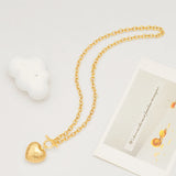 Gold Textured Puffy Heart Pendant Necklace for Women Chunky Chain Necklace