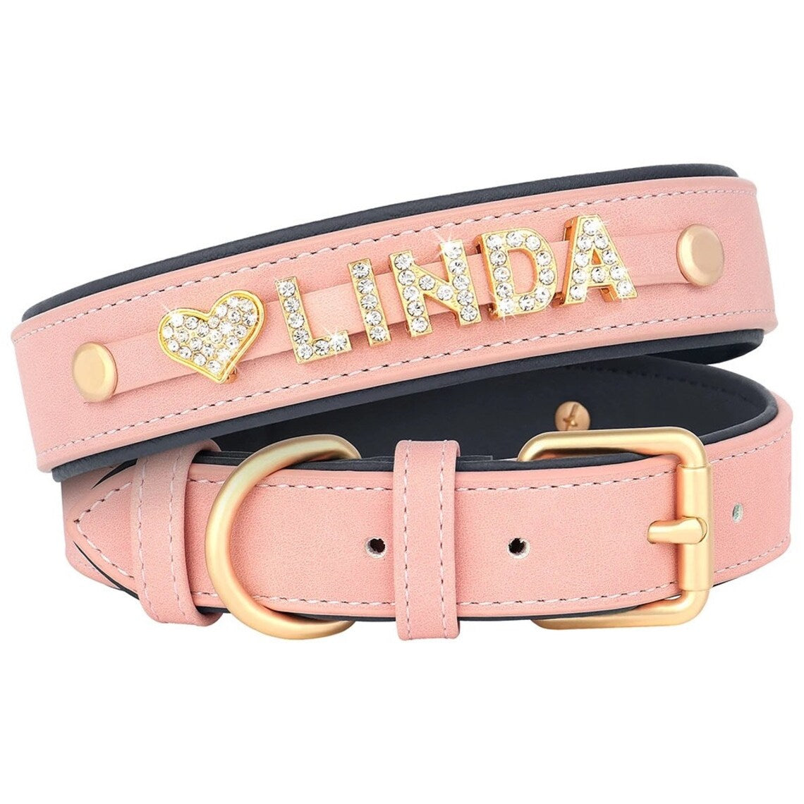 Personalized Leather Crystal Dog ID Collar