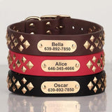 Personalized Genuine Leather Engraved Dog ID Studded Collar