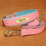 Personalized PU Leather Dog ID Collar & Leash Set