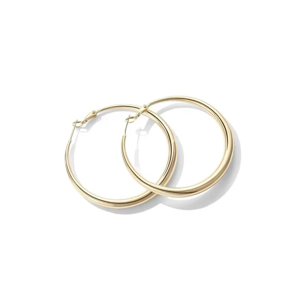 Pair of high-polish 18K gold plated chunky hoops with S925 silver posts shown against a clean white background.