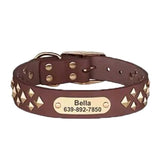 Personalized Genuine Leather Engraved Dog ID Studded Collar