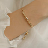 Charm Bracelet for Women with Bead String in 14k Gold, Adjustable