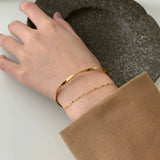 14K Gold Plated Double Layer Chain Bracelet With Geometric Half Bangles For Women