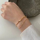 14K Gold Plated Double Layer Chain Bracelet With Geometric Half Bangles For Women