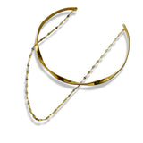 14K Gold Plated Double Layer Chain Bracelet With Geometric Half Bangles For Women