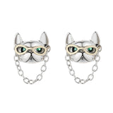 S925 sterling silver Europe and the United States creative removable glasses mounted cool French bulldog three-dimensional hip-hop earrings