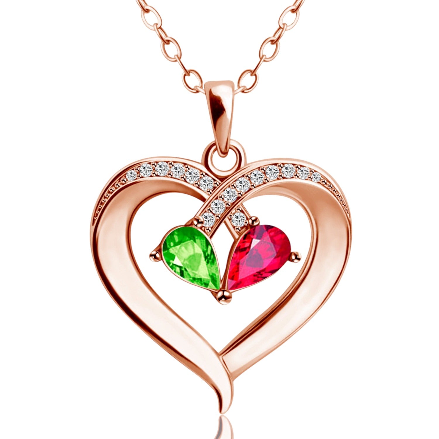 DIY Engraved Name Two Color Birthstone Peach Heart Pendant